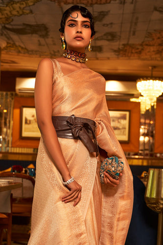 Cream Elegant Festive Blended Silk Kanjivaram Saree ClothsVilla