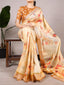 Cream Elegant Floral Printed Tussar Silk Saree with Viscose Border ClothsVilla
