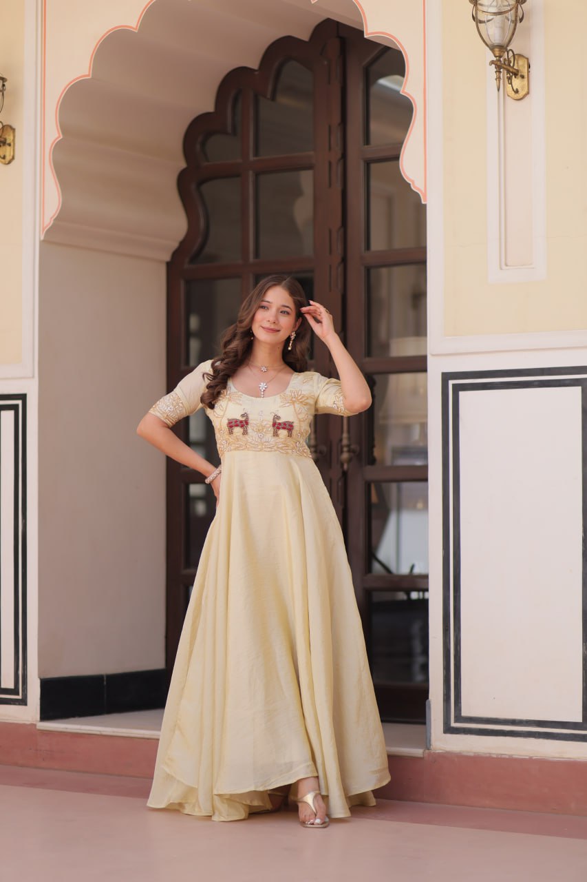 Maroon Designer Zari Sequins Gown