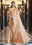 Cream Elegant Linen Saree with Floral Printed Weaving Work ClothsVilla