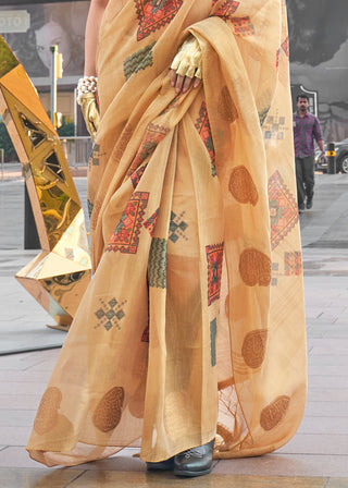 Cream Elegant Linen Silk Saree – Breathable & Stylish with Blouse Piece ClothsVilla