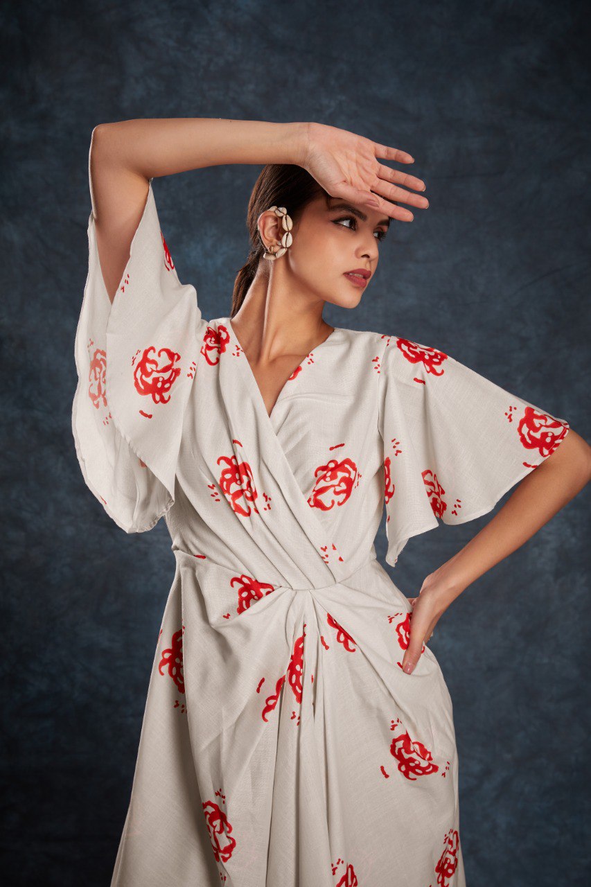 Cream Elegant Printed Linen Co-Ord Set ClothsVilla
