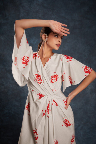 Cream Elegant Printed Linen Co-Ord Set ClothsVilla