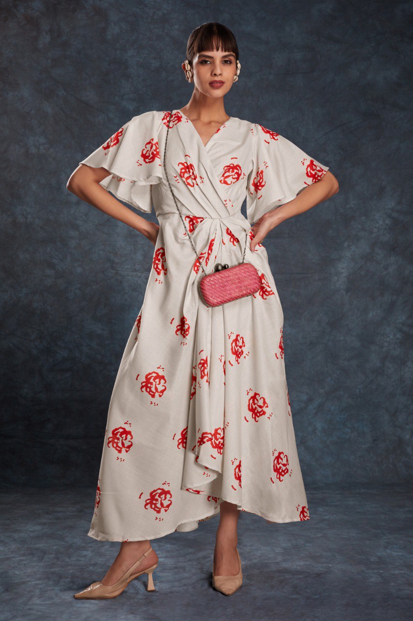 Cream Elegant Printed Linen Co-Ord Set ClothsVilla