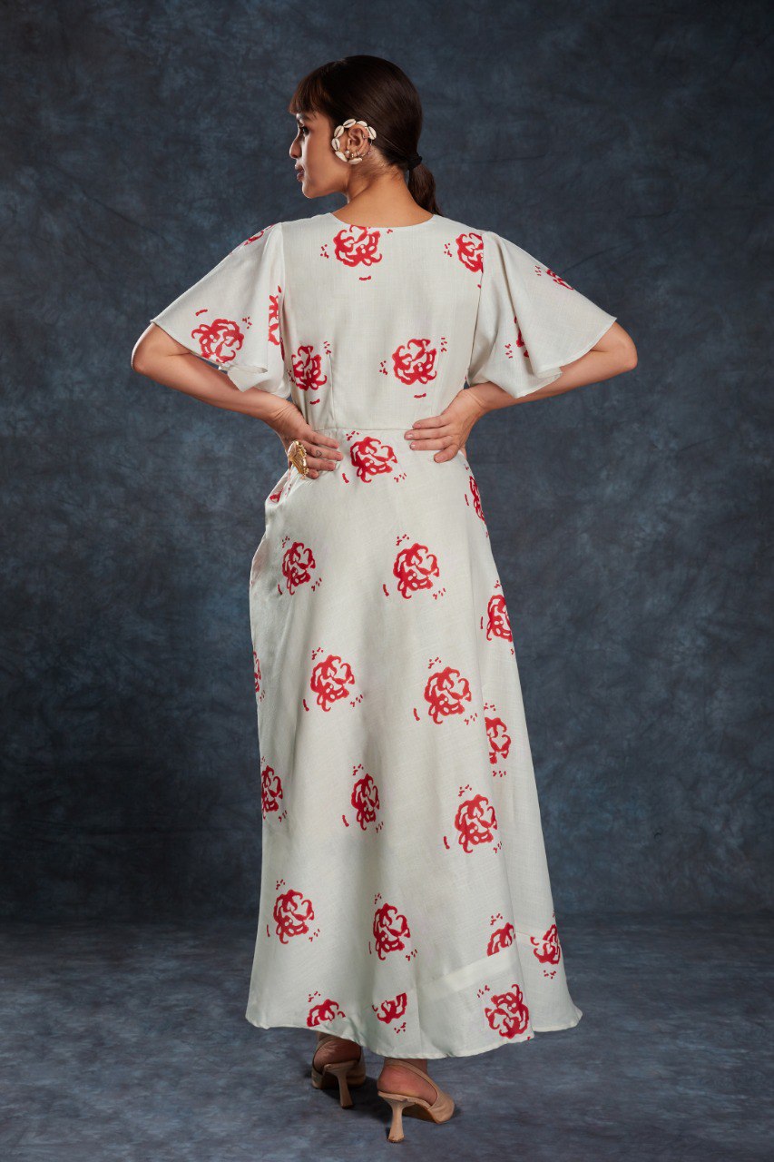 Cream Elegant Printed Linen Co-Ord Set ClothsVilla