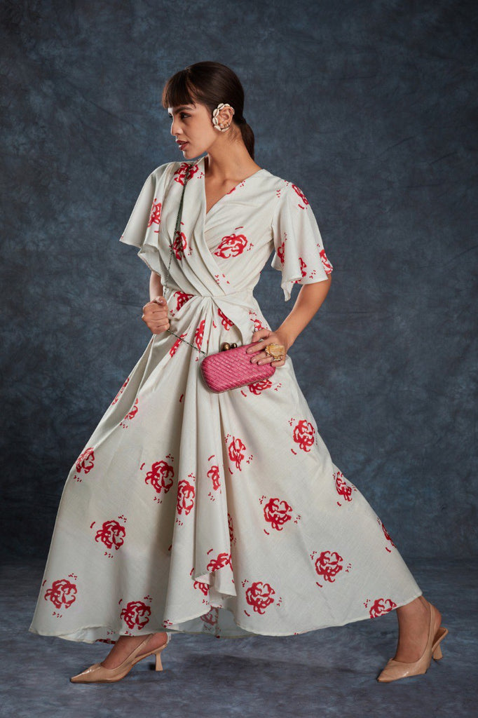 Cream Elegant Printed Linen Co-Ord Set ClothsVilla