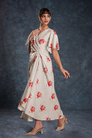 Cream Elegant Printed Linen Co-Ord Set ClothsVilla