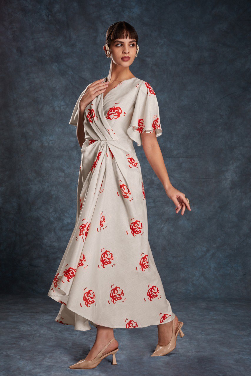 Cream Elegant Printed Linen Co-Ord Set ClothsVilla