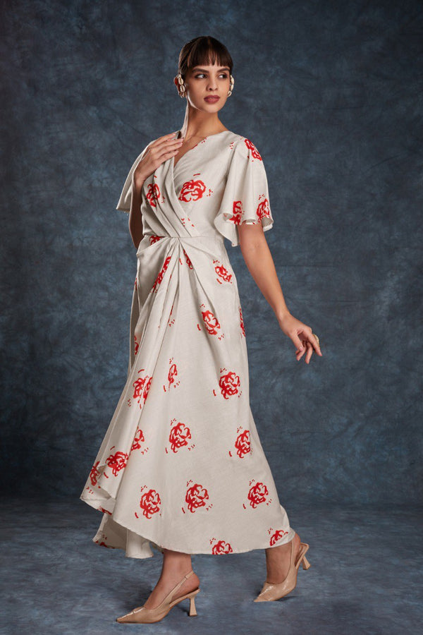 Cream Elegant Printed Linen Co-Ord Set ClothsVilla
