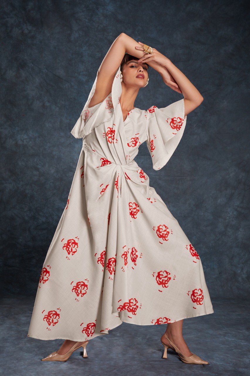 Cream Elegant Printed Linen Co-Ord Set ClothsVilla