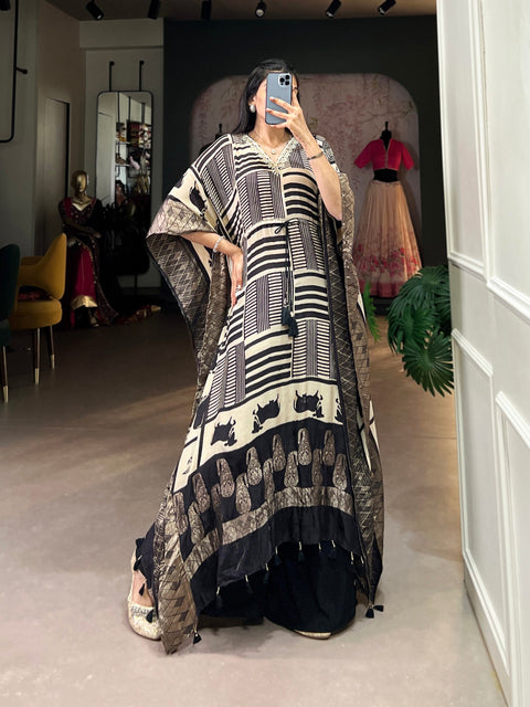 Cream Elegant Pure Viscose Handwork Kaftan with Zari Border ClothsVilla Main image