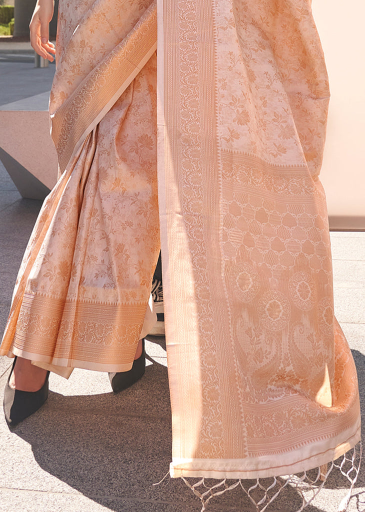 Cream Elegant Soft Banarasi Blended Silk Saree ClothsVilla