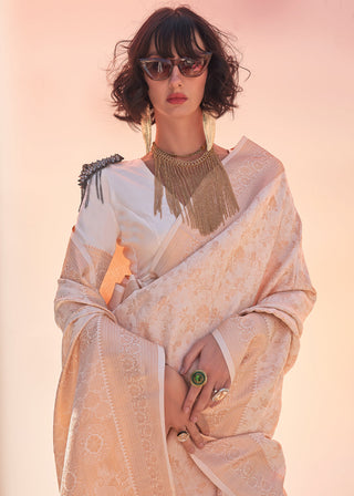 Cream Elegant Soft Banarasi Blended Silk Saree ClothsVilla