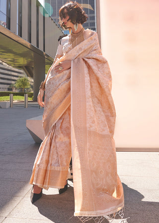 Cream Elegant Soft Banarasi Blended Silk Saree ClothsVilla