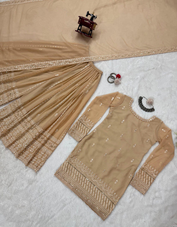 Cream Elegant Thread & Sequin Embroidered Georgette Suit Set