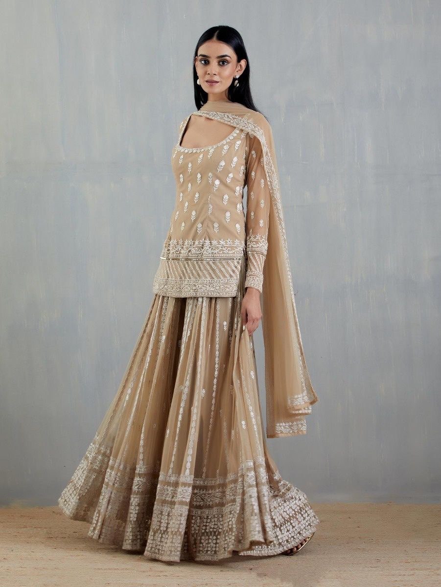 Cream Elegant Thread & Sequin Embroidered Georgette Suit Set