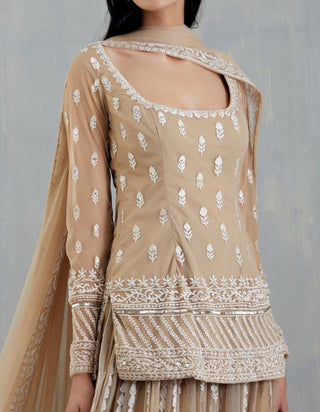 Cream Elegant Thread & Sequin Embroidered Georgette Suit Set