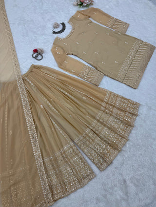 Cream Elegant Thread & Sequin Embroidered Georgette Suit Set