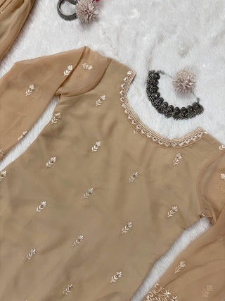 Cream Elegant Thread & Sequin Embroidered Georgette Suit Set