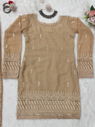 Cream Elegant Thread & Sequin Embroidered Georgette Suit Set