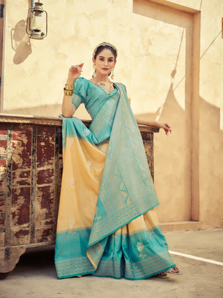 Cream Elegant Zari Woven Cotton Slub Saree with Georgette Blouse ClothsVilla