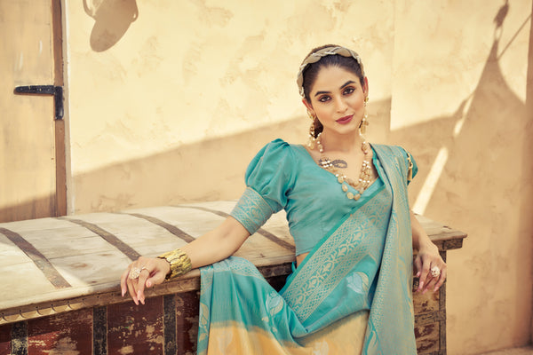 Cream Elegant Zari Woven Cotton Slub Saree with Georgette Blouse ClothsVilla