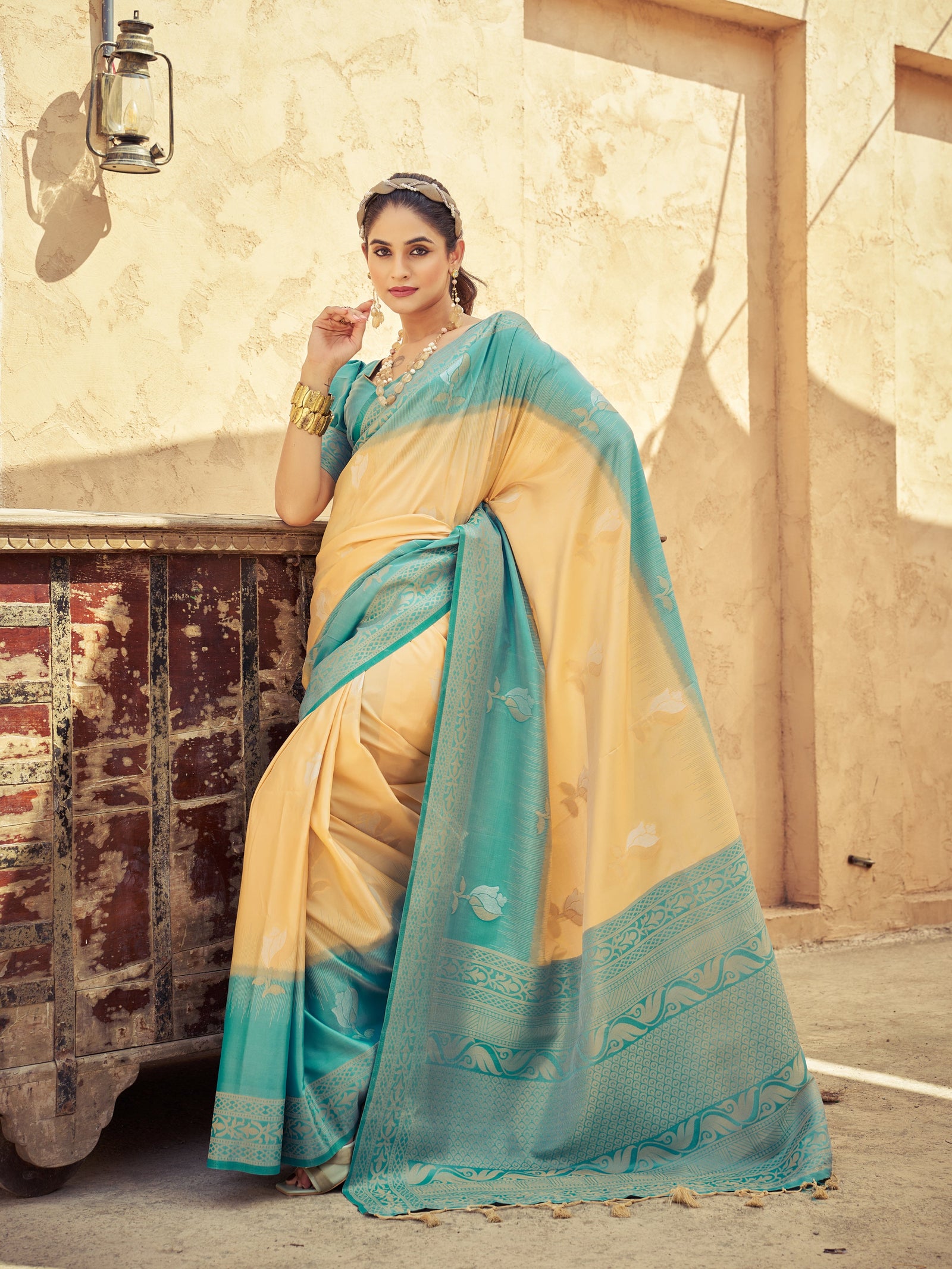 Cream Elegant Zari Woven Cotton Slub Saree with Georgette Blouse ClothsVilla