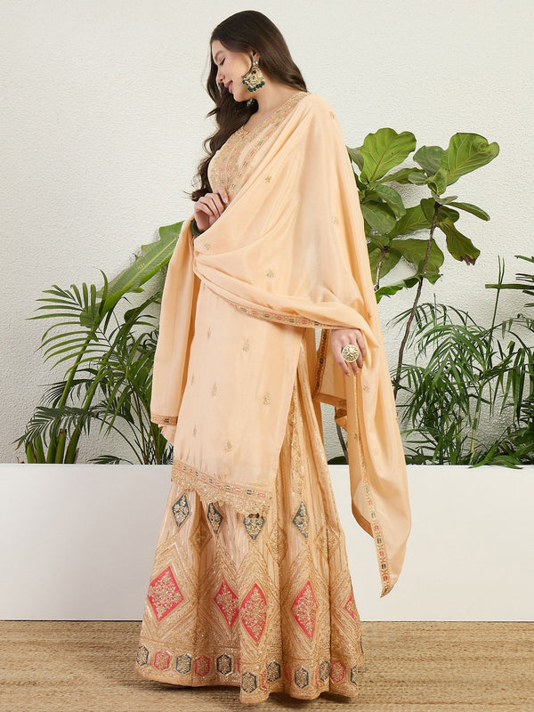 Cream Embroidered Lehenga Set ClothsVilla