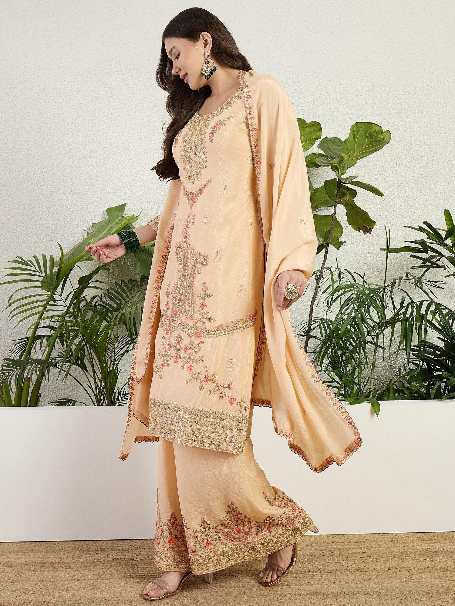 Cream Embroidered Palazzo Set Clothsvilla