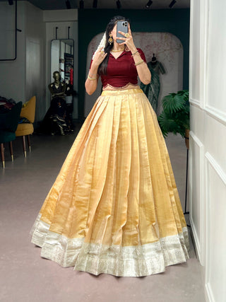Cream Ethnic Kanchipuram Lehenga Set ClothsVilla