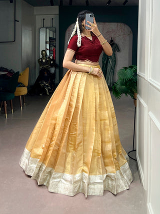 Cream Ethnic Kanchipuram Lehenga Set ClothsVilla