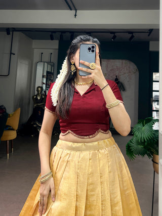 Cream Ethnic Kanchipuram Lehenga Set ClothsVilla