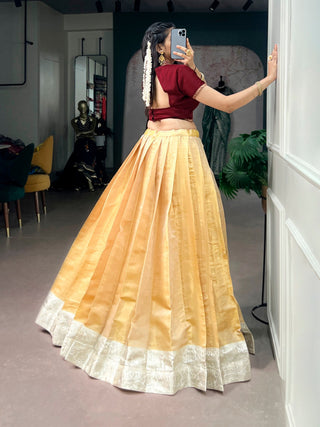 Cream Ethnic Kanchipuram Lehenga Set ClothsVilla