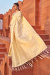 Load image into Gallery viewer, Cream Exquisite Litchi Silk Banarasi Saree with Zari Woven Design ClothsVilla