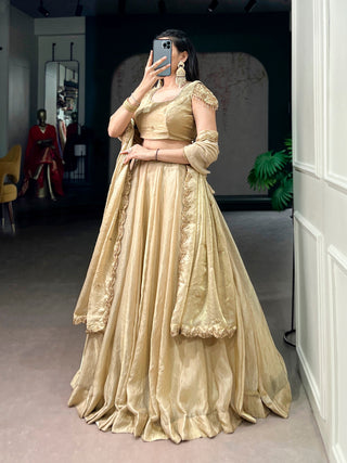 Cream Fendi Sequins Embroidered Lehenga Set ClothsVilla