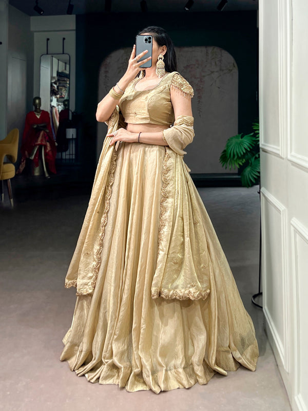 Cream Fendi Sequins Embroidered Lehenga Set ClothsVilla