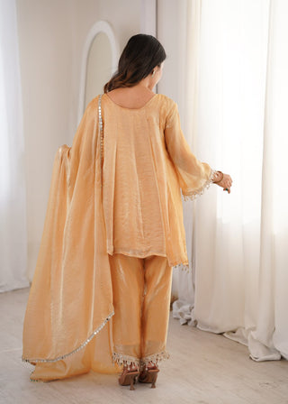 Cream Fendy Mirror Work Kurti Pant Set ClothsVilla