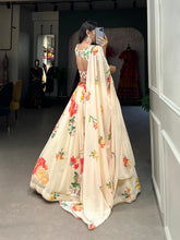 Load image into Gallery viewer, Cream Floral Georgette Lehenga Choli with Lace Border ClothsVilla