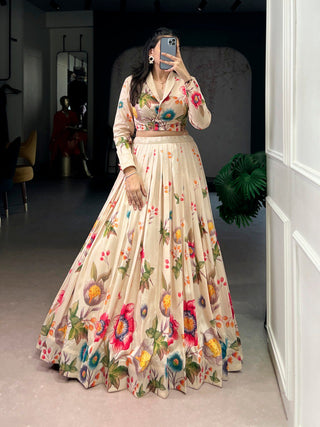 Cream Floral Printed Lehenga Choli ClothsVilla
