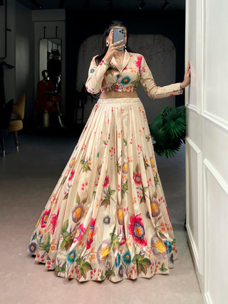 Cream Floral Printed Lehenga Choli ClothsVilla
