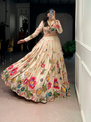 Cream Floral Printed Lehenga Choli ClothsVilla