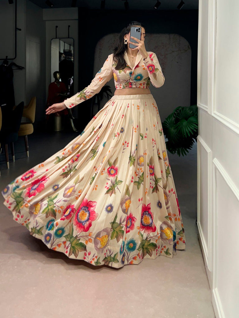 Cream Floral Printed Lehenga Choli ClothsVilla