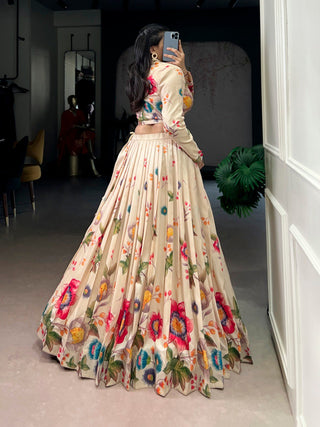 Cream Floral Printed Lehenga Choli ClothsVilla
