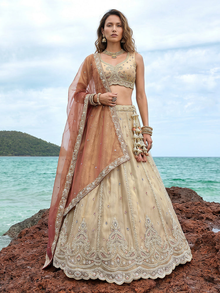 Tissue Beads with zari Embroidered Lehenga Choli with Dupatta Clothsvilla