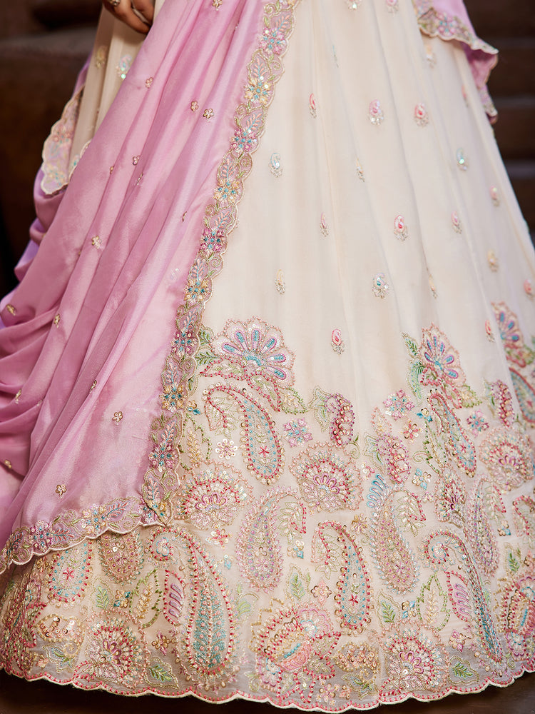 Cream Georgette Sequins embroidery Semi-Stitched Lehenga choli & Dupatta ClothsVilla