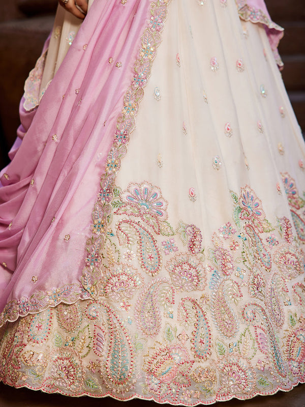 Cream Georgette Sequins embroidery Semi-Stitched Lehenga choli & Dupatta ClothsVilla