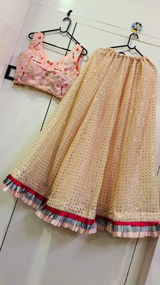 Cream Glamorous Georgette Lehenga Set – A Showstopper for Every Occasion! ClothsVilla