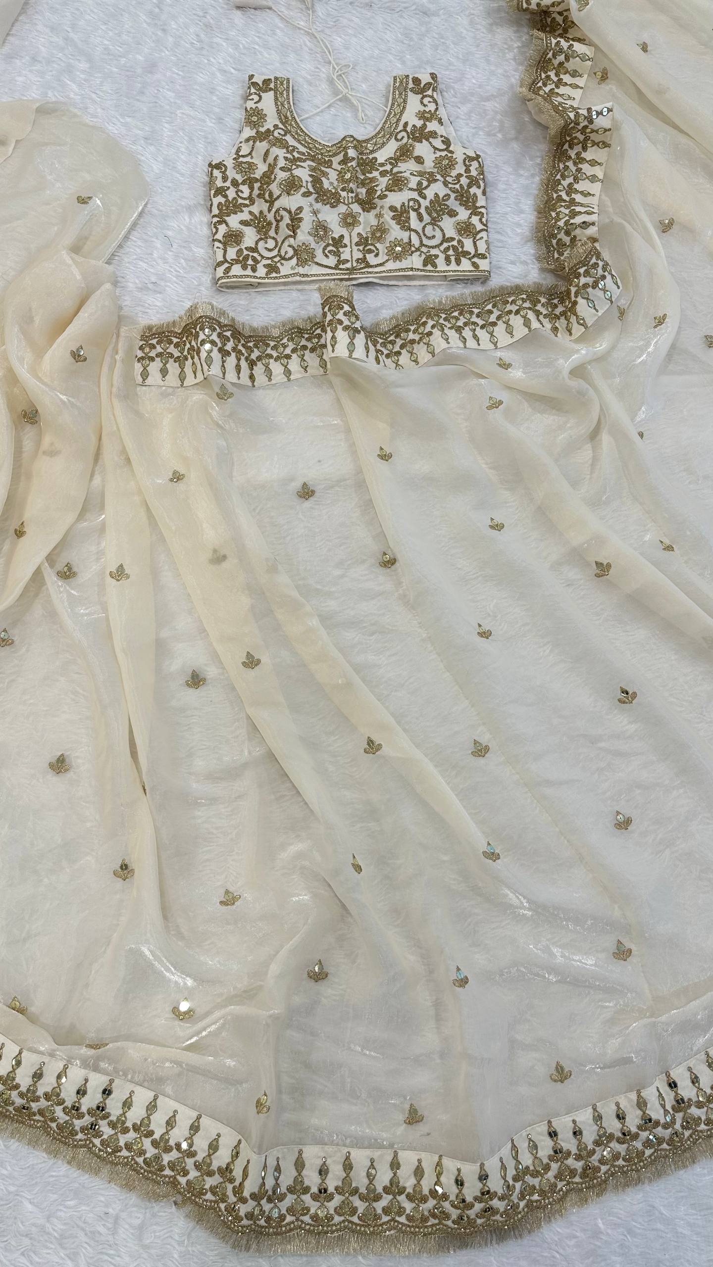 Cream Glass Satin Silk Saree ClothsVilla