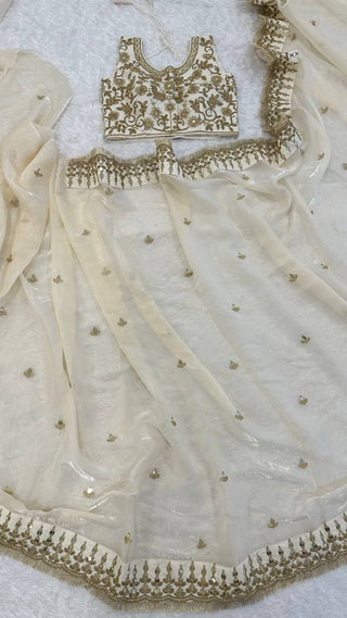 Cream Glass Satin Silk Saree ClothsVilla