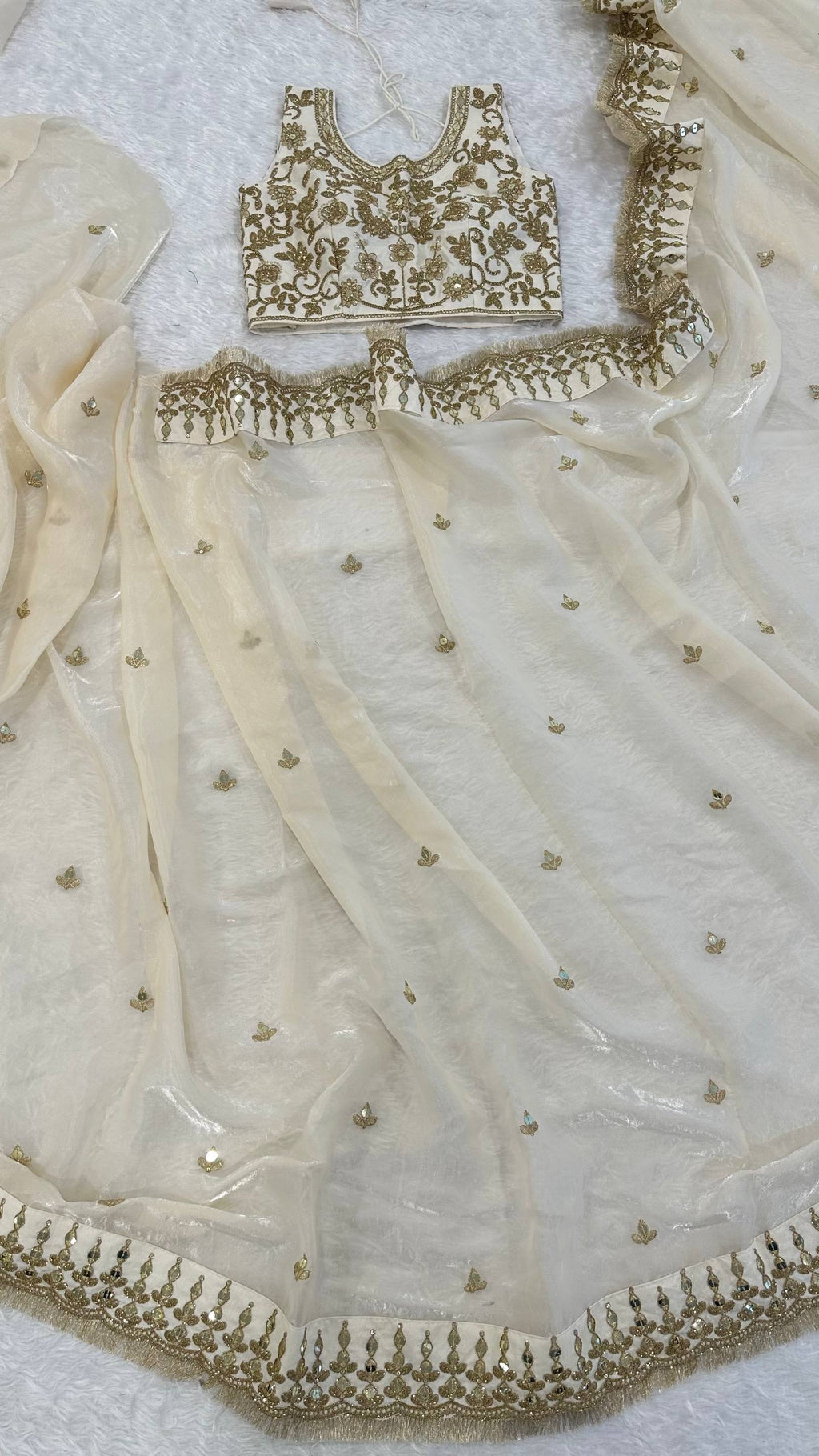 Cream Glass Satin Silk Saree ClothsVilla